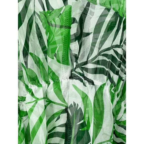 West Loop Sheer Blouse Tropical Beachy Boho Green Palms One Size - Picture 6 of 7